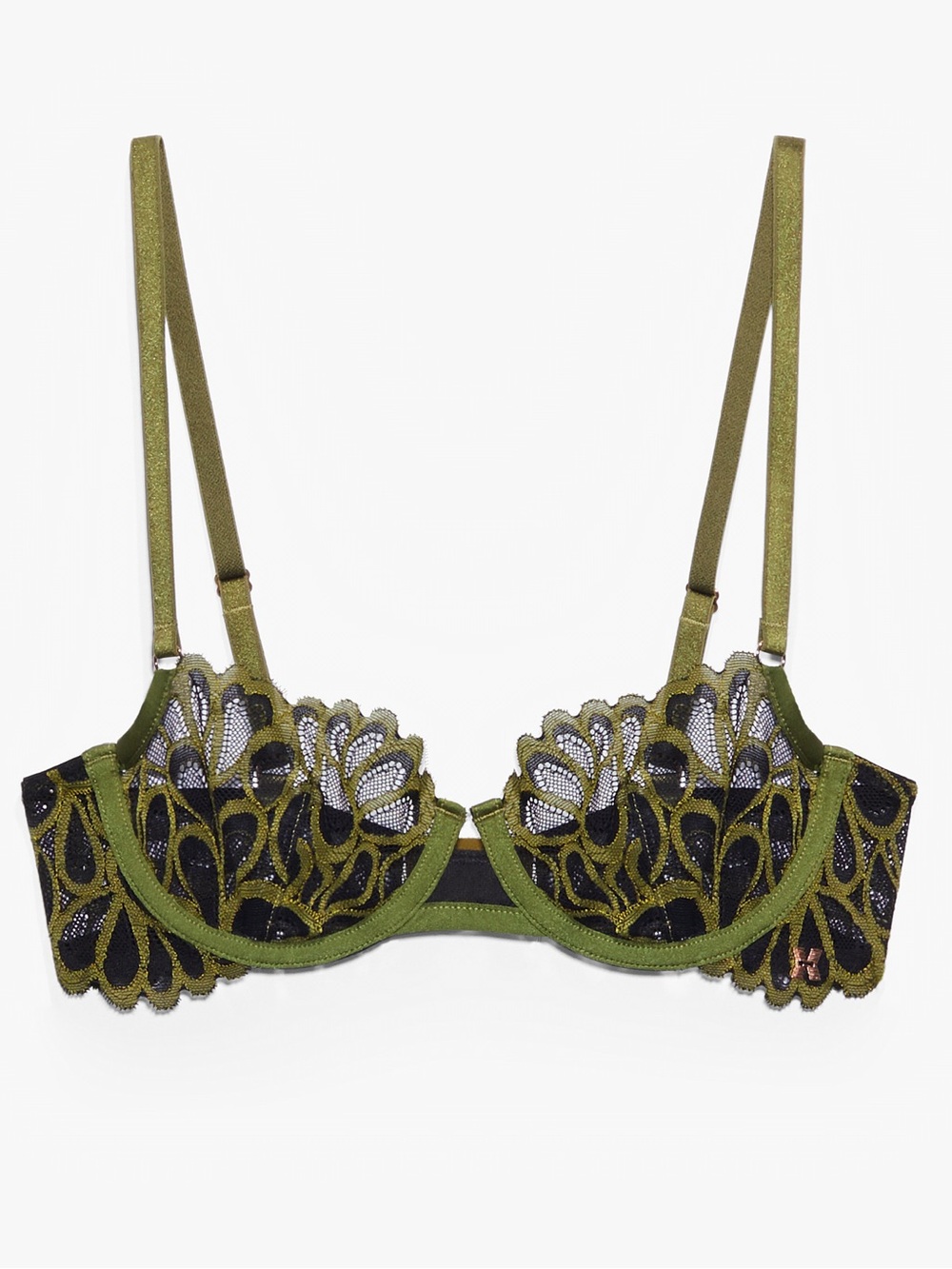 Savage X Fenty Olive Green & Black Embroidered Lace Underwire Bra